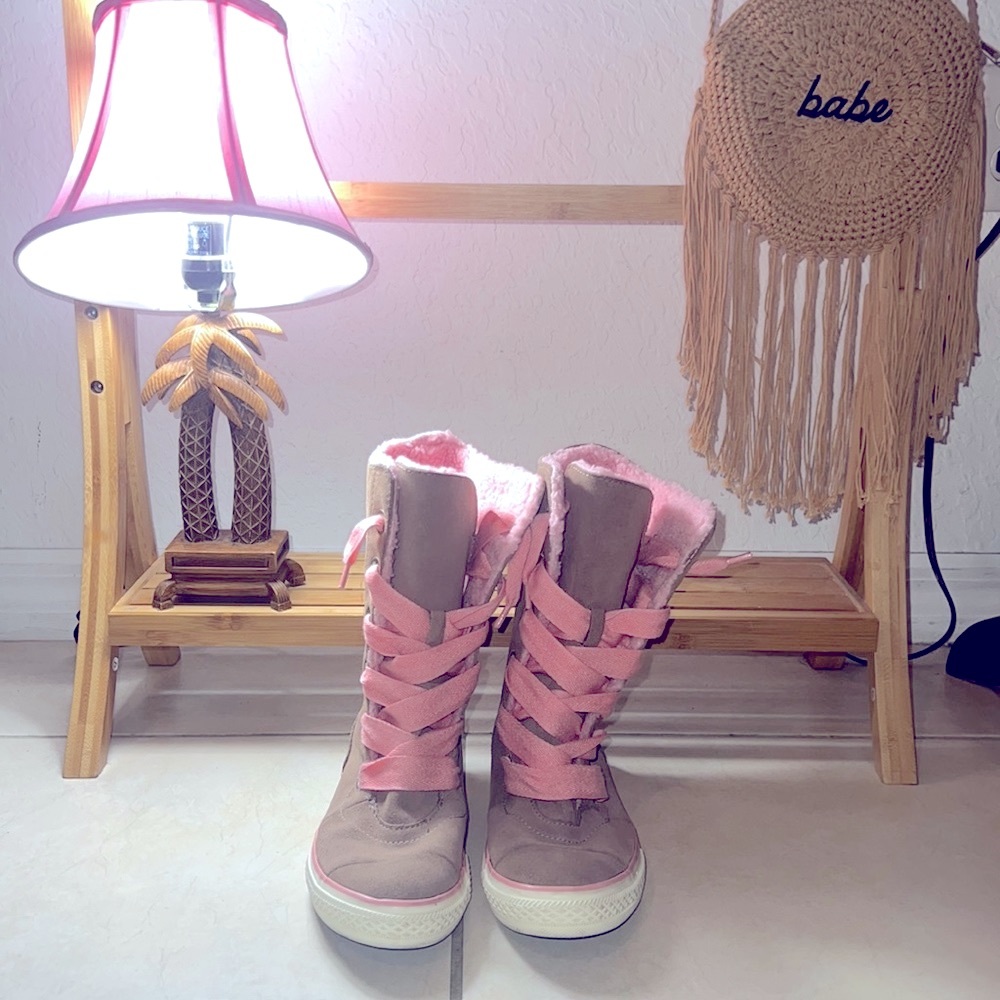 PO: Converse All Star Beverly Mid-Calf Brown Suede Pink Lined Boot